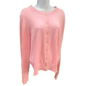 J Crew Pink Button Down Crewneck Lightweight Sweater Gold Buttons Large